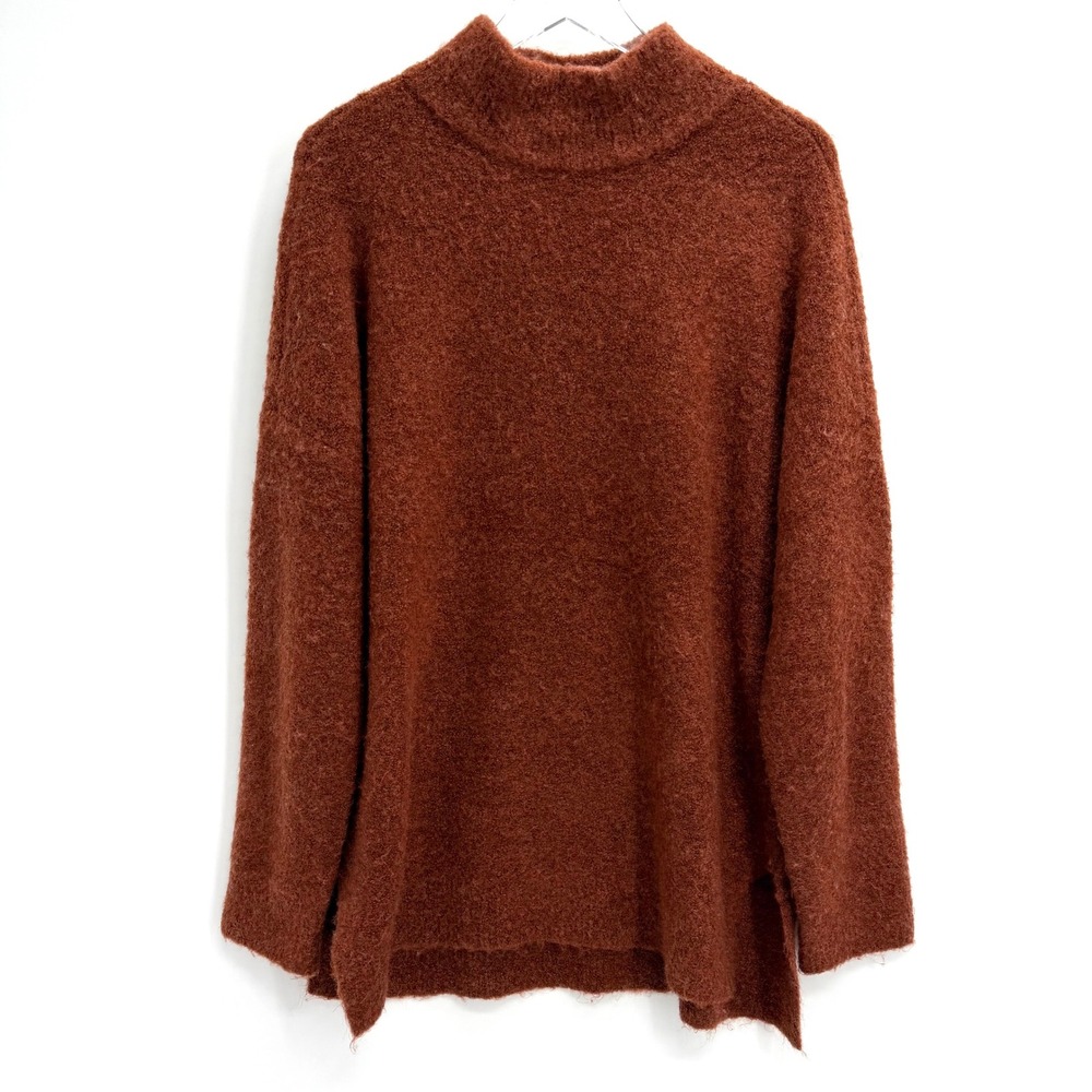 Abercrombie & Fitch Fuzzy Boucle Mock Neck Sweater Size L Oversized Brown Rust